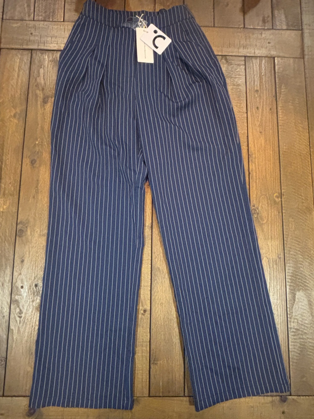 Commense Navy Pinstripe Wide-Leg Trousers
